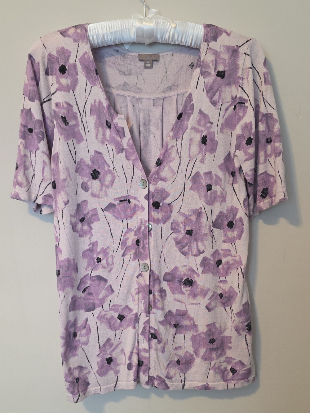 J.Jill Silk Cotton Floral Button Front Blouse